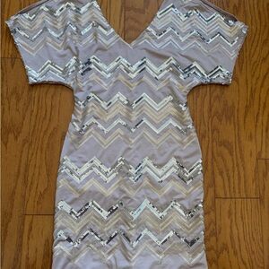 Love Reign Silver Chevron Sequin Mini Dress Tight fitting small s